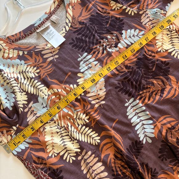 LOGO by Lori Goldstein Leaf Tunic Top Womens Large Fall Brown Mixed Print - Picture 9 of 10
